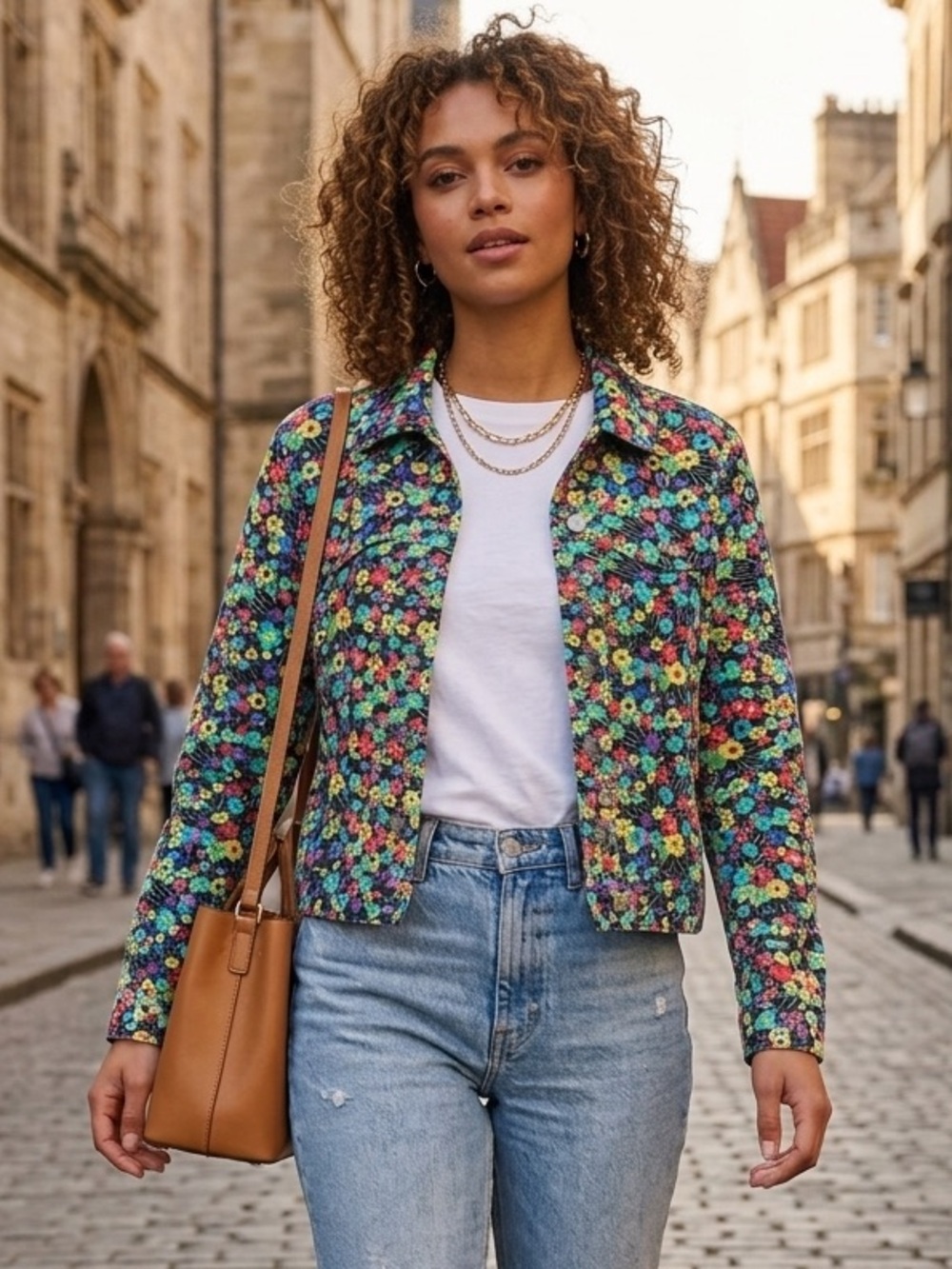 Liz Claiborne Cotton Button Front Floral Corduroy Jean Jacket Style Point Collar
